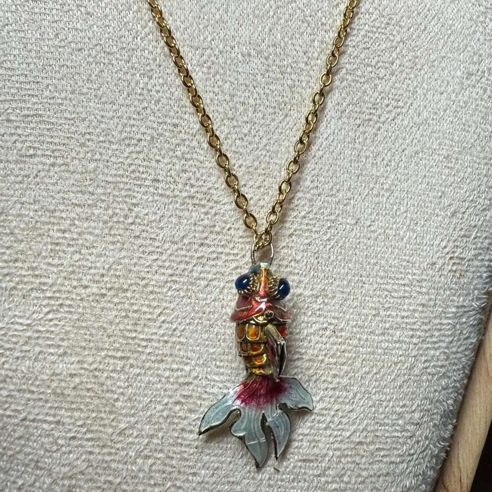 Vintage Koi Fish Pendant | Mixed Metal Fantasy Charm | Artisan Style